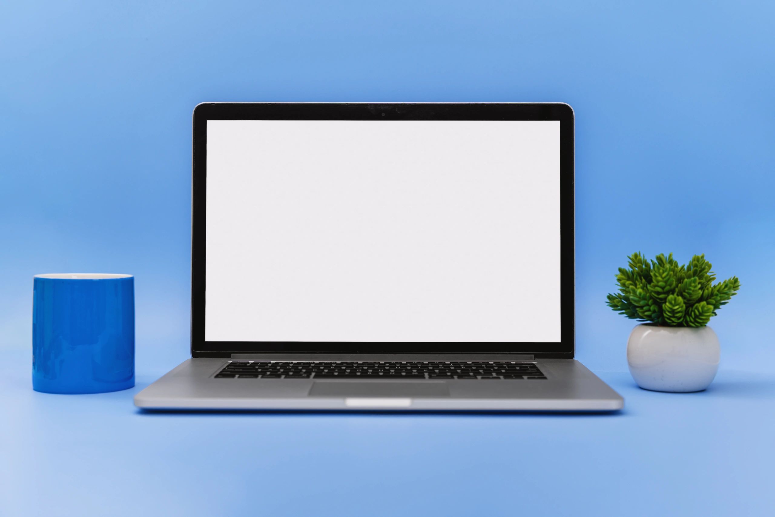 Laptop with blank screen representing custom web design